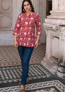 Stylish Red Printed Kurti