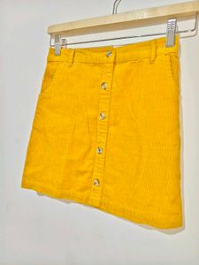 Yellow Corduroy Button-Front Skirt for Girls