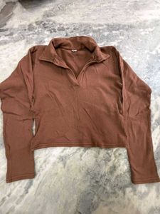 Brown Collared Pullover Top