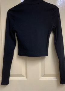Black Cropped Zip-Up Top
