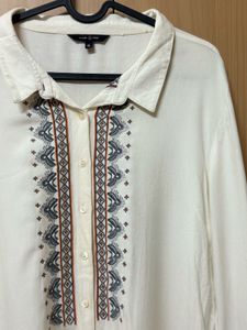 white Embroidered Button-Up Shirt