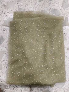Olive Green Embellished Tulle Fabric