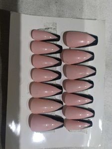 Pink &amp; Black French Tip Press-On Nails