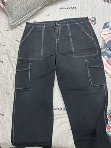 Stylish Black Cargo Pants with White Stitching