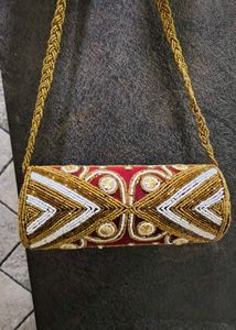 Embroidered Red Velvet Clutch