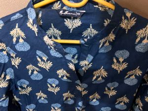 Navy Blue Floral Print Kurta