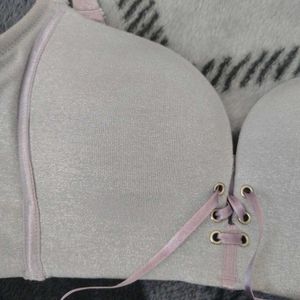 Lace-Up Front Grey Bra