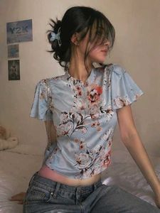Y2K floral satin top