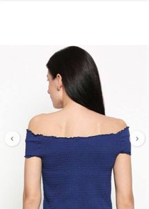 Blue Off-Shoulder Smocked Crop Top