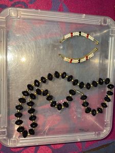 Elegant Black Beaded Necklace & EAR  CUFF Set
