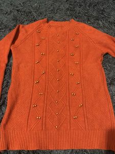 Orange Knit Pullover Sweater