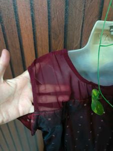 Elegant Maroon Polka Dot Gown