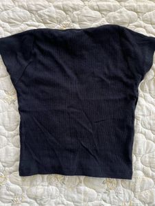 Black Ribbed Sweetheart Neck Top