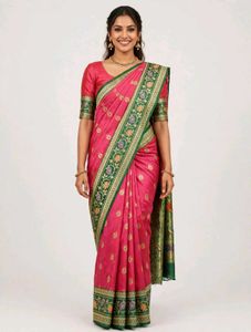 Elegant Pink Silk Saree with Green Border