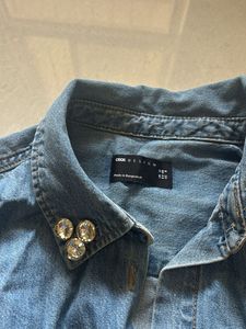 Denim Shirt with Embellished Collar