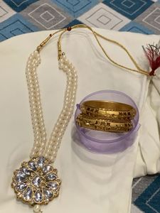 Elegant Pearl Necklace & Bangles Set