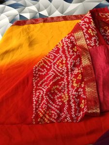 Vibrant Yellow Saree with Red Border