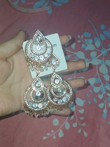 Stunning Rose Gold Jhumka Earrings with Maangtika