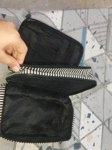 Black &amp; White Striped Travel Toiletry/Cosmetic Bag