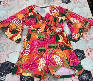 Floral Printed Front Tie Knot Playsuit