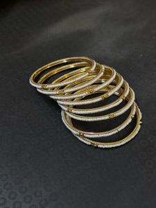 Elegant White &amp; Gold Beaded Bangles ✨