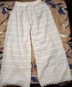 White Embroidered Palazzo Pants