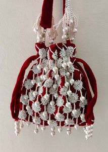 Elegant Maroon Beaded Potli Bag