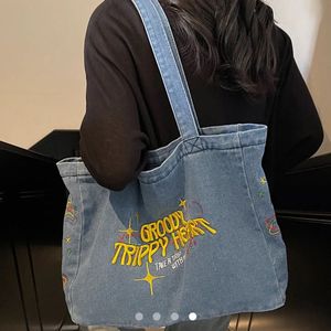 Embroidered Denim Tote Bag