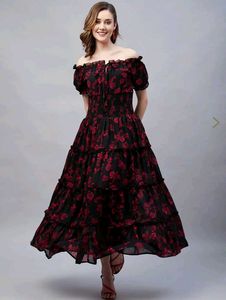 RARE Floral Printed Off-Shoulder Maxi Dress