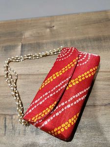 Elegant Red Bandhani Clutch Bag