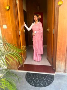 Sparkly Pink saree & Cream blouse Set (negotiable)