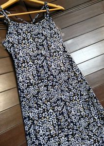 Ginger Blue Floral Print Cross Back Midi Dress