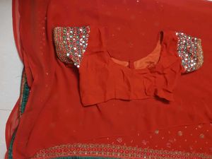 Orange Embroidered Saree with Mirror Work