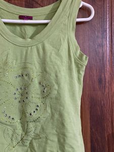 Light Green Sleeveless Top with Flower Detail