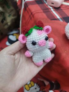 Crocheted Strawberry Cow Plushie