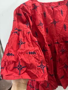 Red Printed Kurta Top/ Peplum top