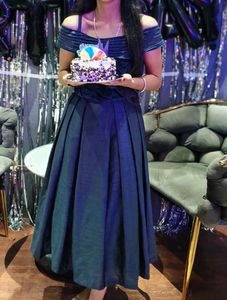 Elegant Navy Off-Shoulder Gown