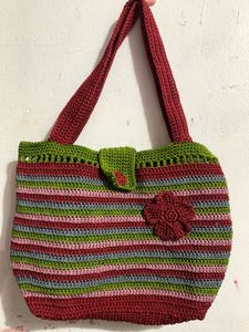 Handmade Crochet Striped Shoulder Bag