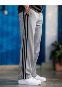 Men's Grey Track Pants with Black Stripes