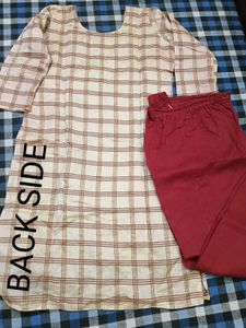 Maroon Checked Kurta with pant 🎀
