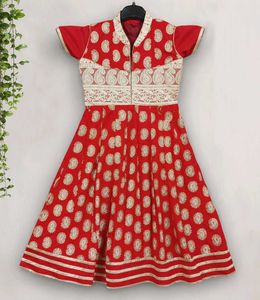Red anarkali with White Embellishments
