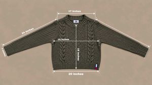 OLIVE CABLE KNIT CREW NECK SWEATER