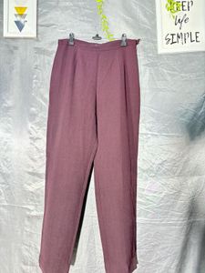 Maroon Pleated Wide-Leg Pants