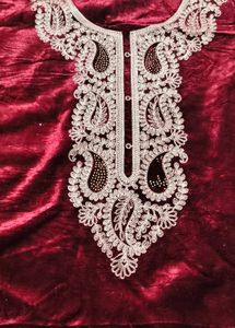 Maroon karwachauth Velvet Embroidered Dupatta