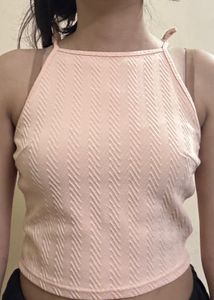 Stylish Pink Textured Halter Top