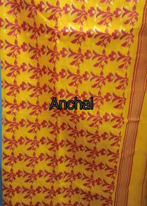 Vibrant Yellow Saree with Red Motif
