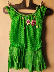 Vibrant Green Frock with Floral Embellishments