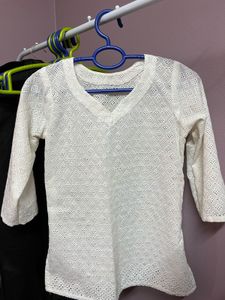 Elegant White Eyelet Kurta Top