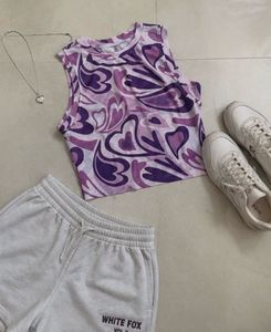 Mesh Heart Print Sleeveless Top