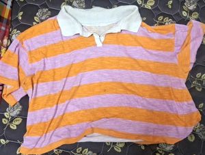 Striped Collared Crop Top